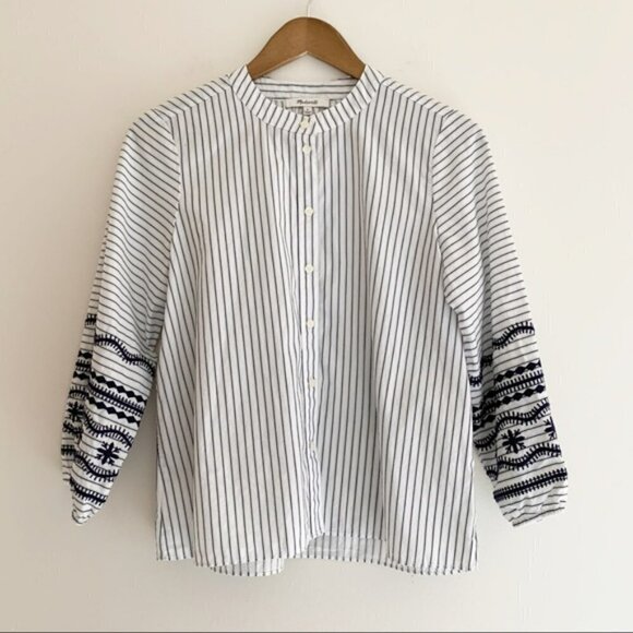 Madewell Striped Embroidered Button Front Shirt Small - Picture 7 of 7